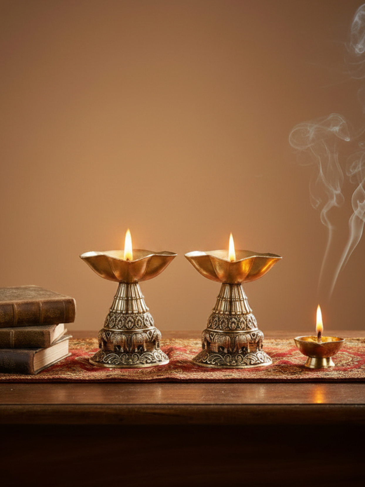 Ashtadhatu Elephant Design Panch Batti Diya Set of 2 Five Flame Puja Diya