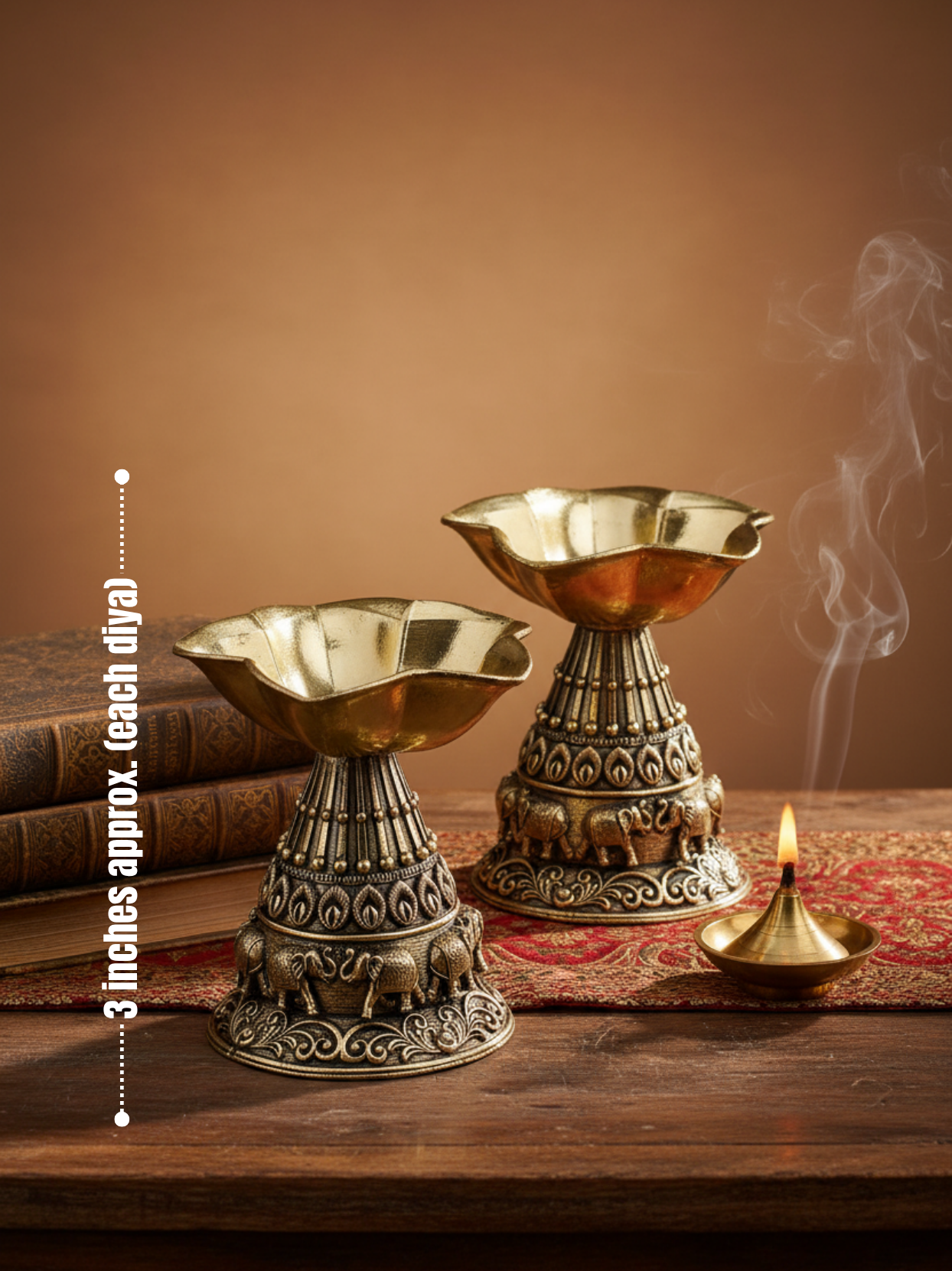 Ashtadhatu Elephant Design Panch Batti Diya Set of 2 Five Flame Puja Diya