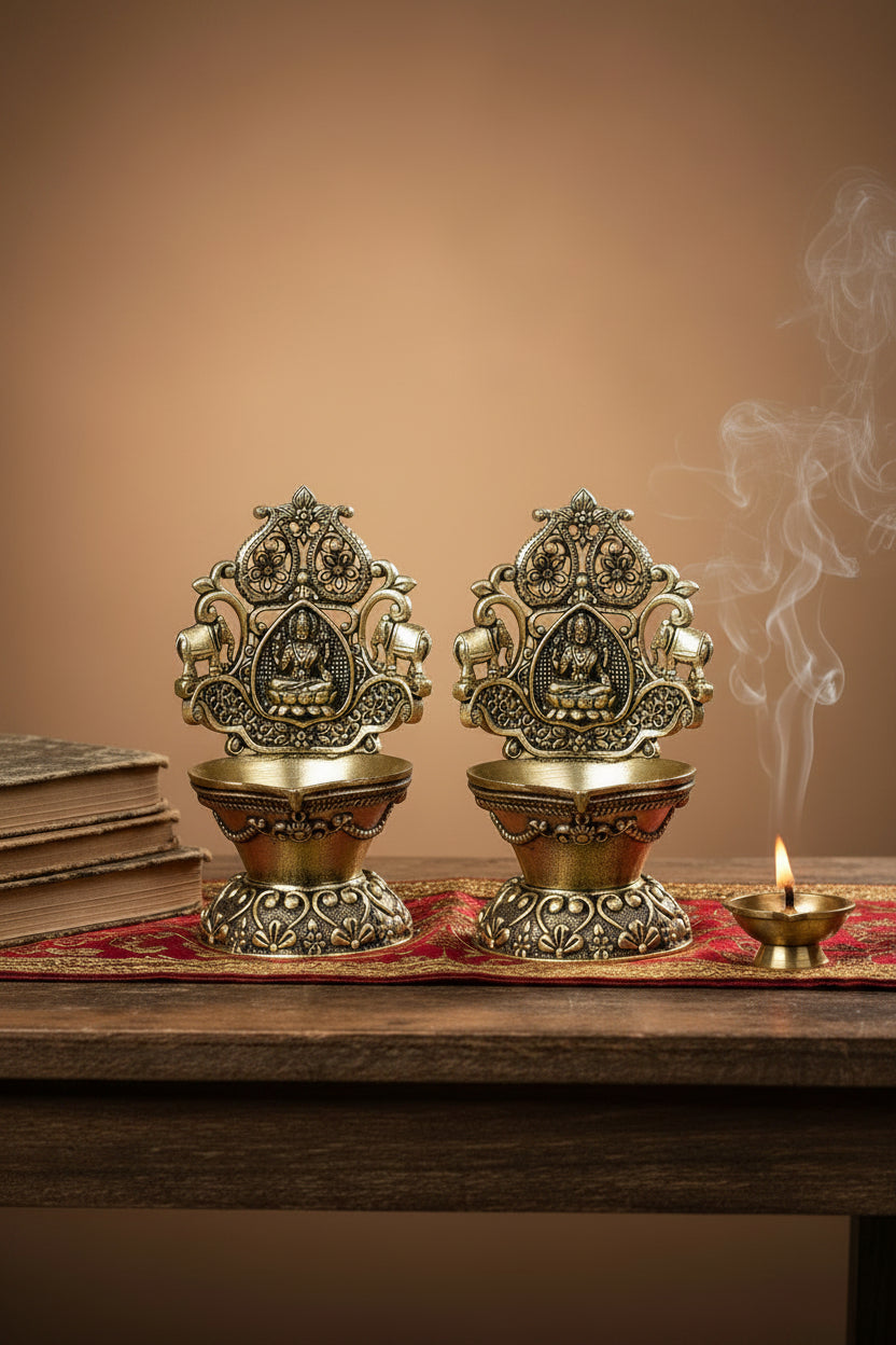  Ashtadhatu Gaj Lakshmi Diya Set of 2