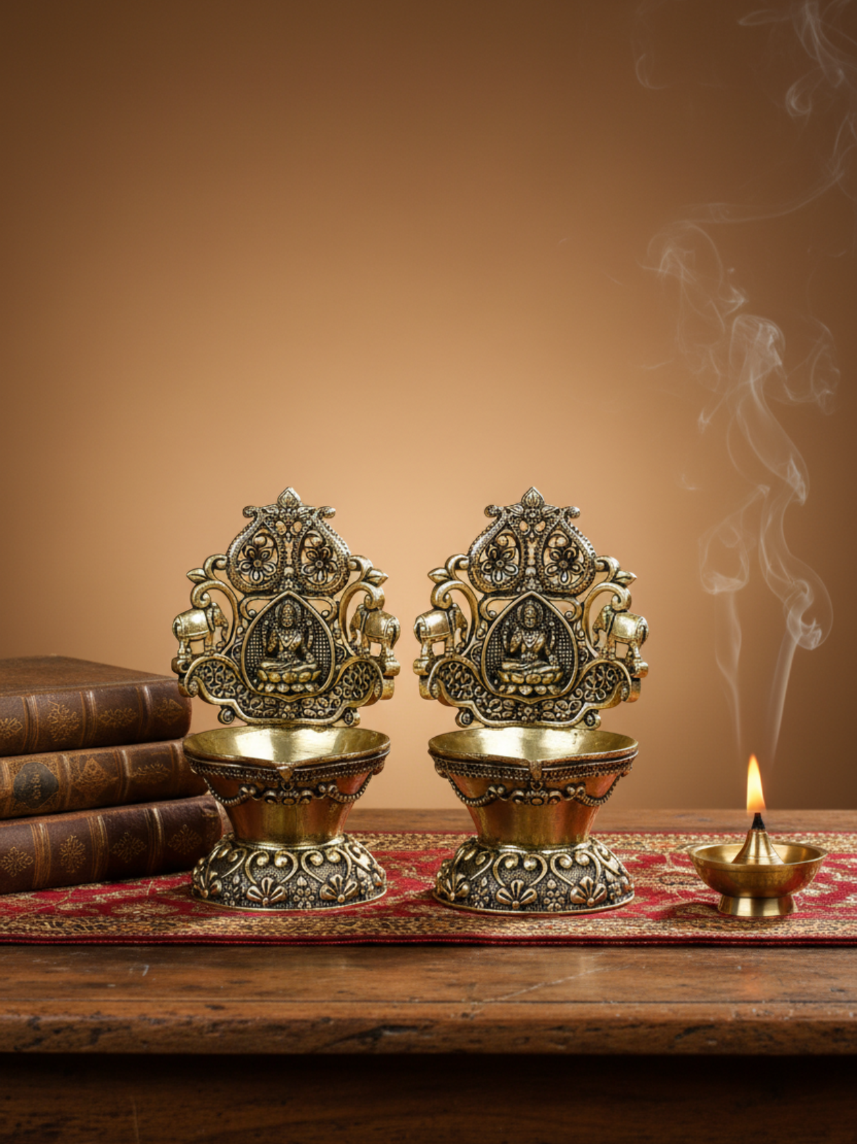 Ashtadhatu Gaj Lakshmi Diya Set of 2 - Goddess Lakshmi Puja Diya
