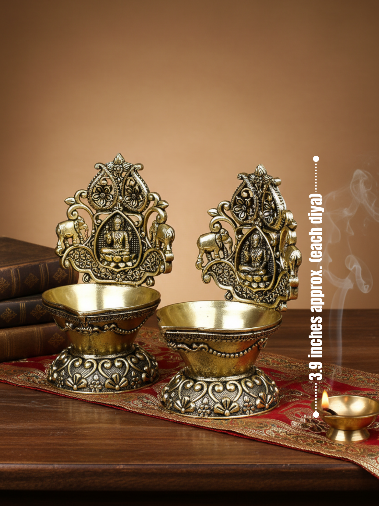 Ashtadhatu Gaj Lakshmi Diya Set of 2 - Goddess Lakshmi Puja Diya