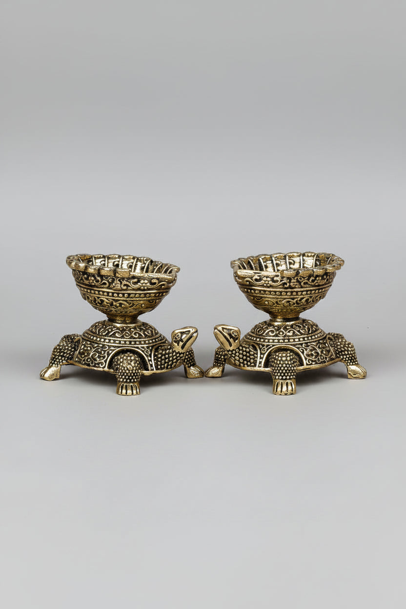 Ashtadhatu Kurma Diya Set of 2 Sacred Tortoise Puja Diya