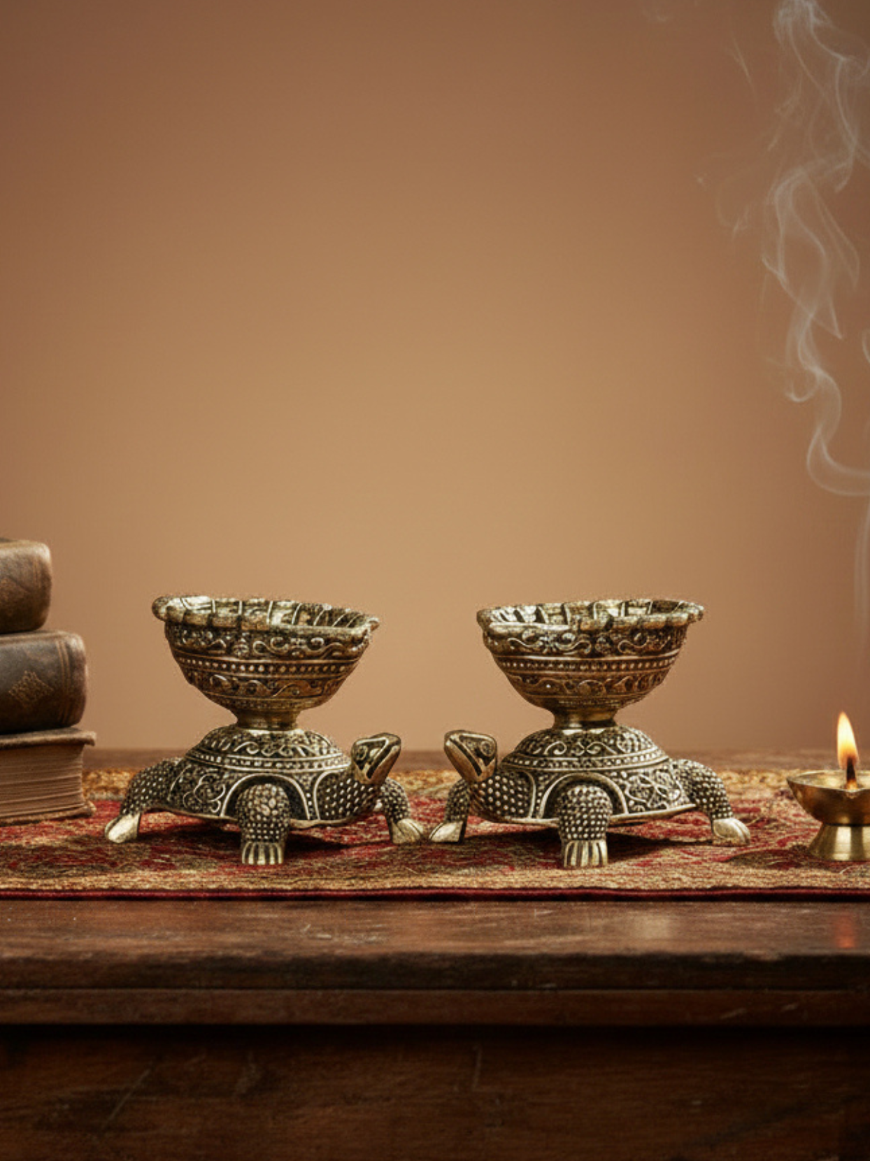 Ashtadhatu Kurma Diya Set of 2 Sacred Tortoise Puja Diya