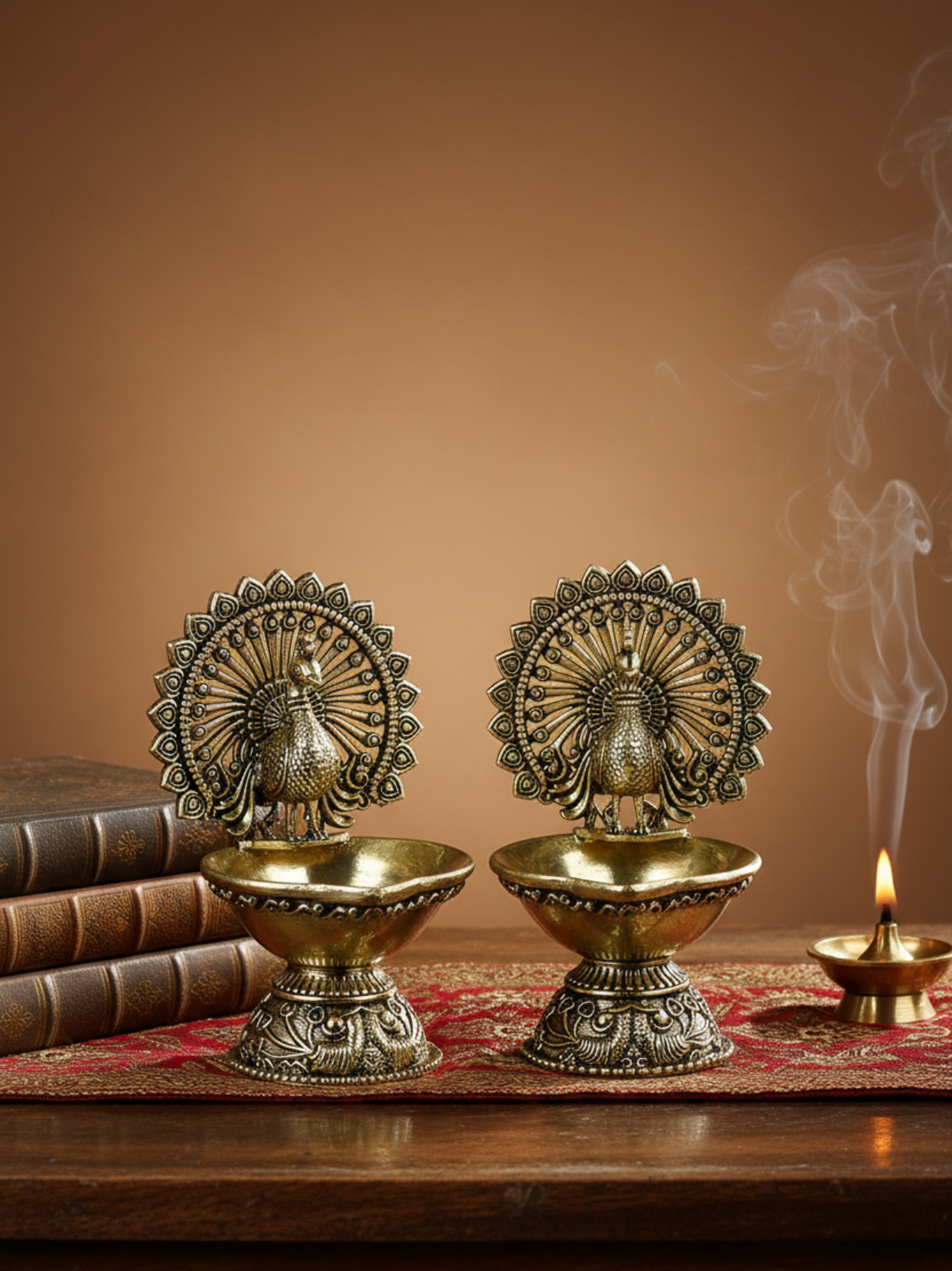 Ashtadhatu Peacock Diya Set of 2 Decorative Mayur Puja Diya