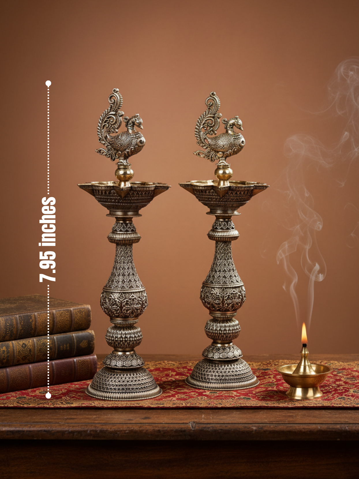 Ashtadhatu Peacock Samai Oil Lamp Set of 2