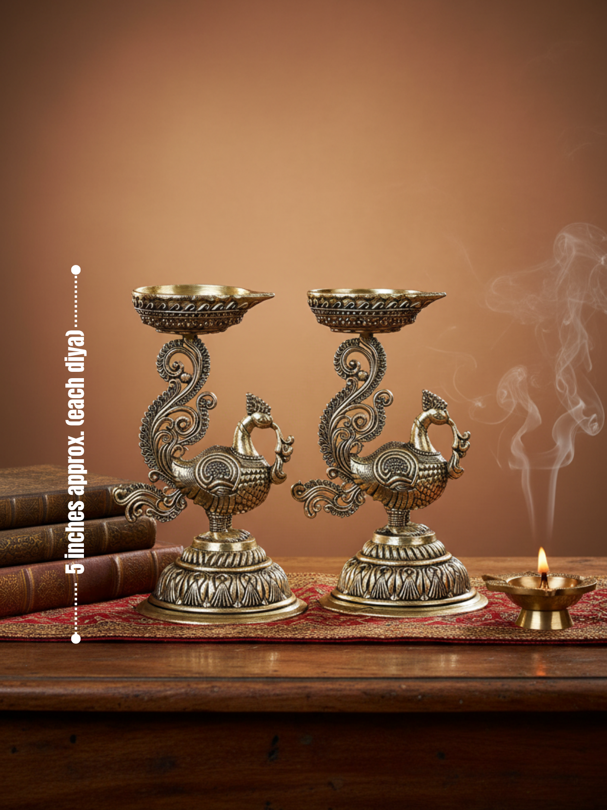 Ashtadhatu Peacock Standing Diya Set of 2 Decorative Puja Diya