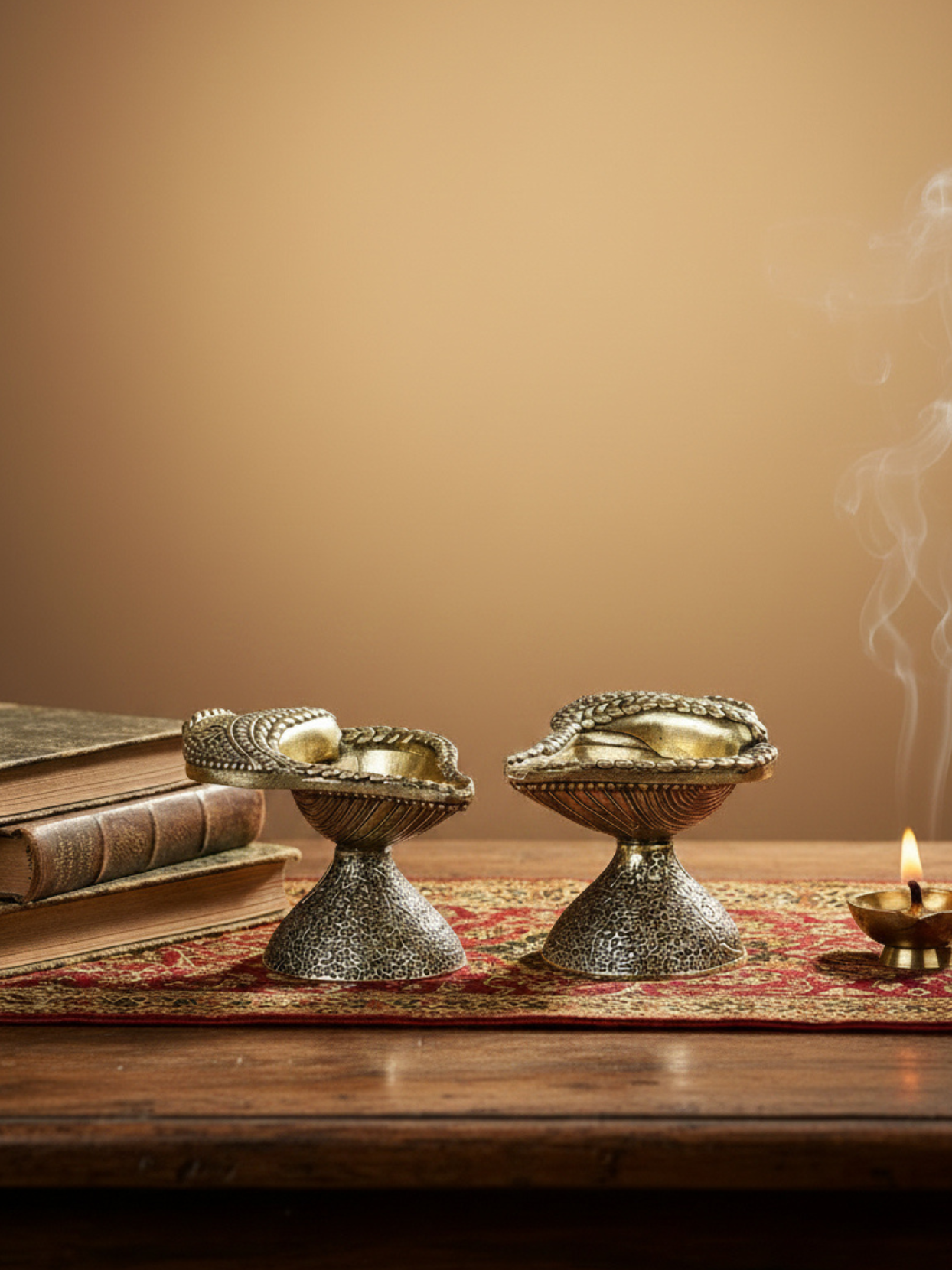 Ashtadhatu Shankh Diya Set of 2 Sacred Conch Shell Puja Diya