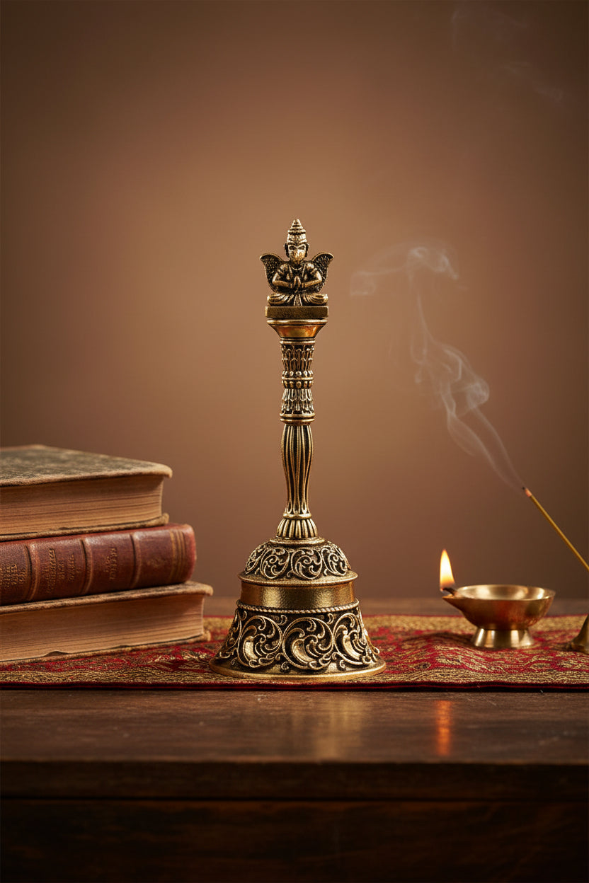 Ashtadhatu Sitting Garud Puja Ghanti | Sacred Bell for Pooja
