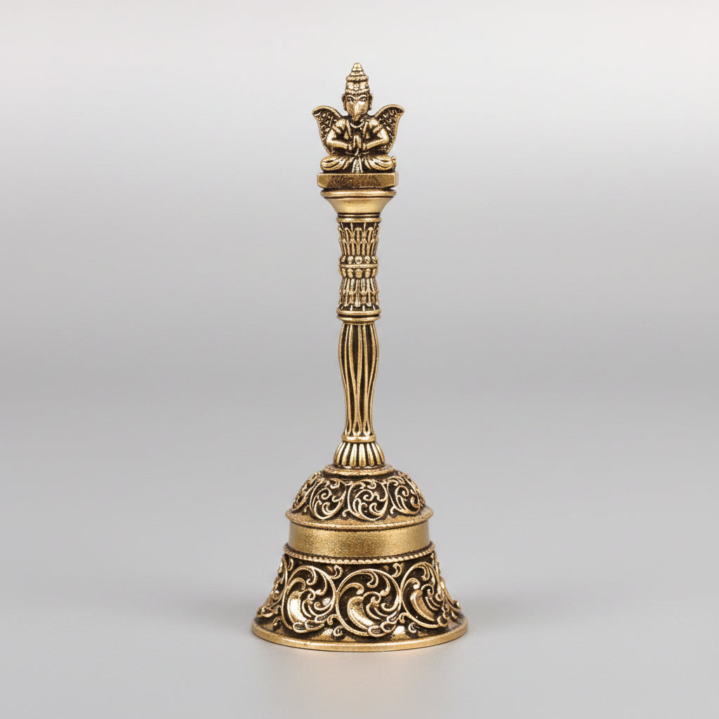 Ashtadhatu Sitting Garud Puja Ghanti Sacred Bell for Vishnu Puja and Home Mandir