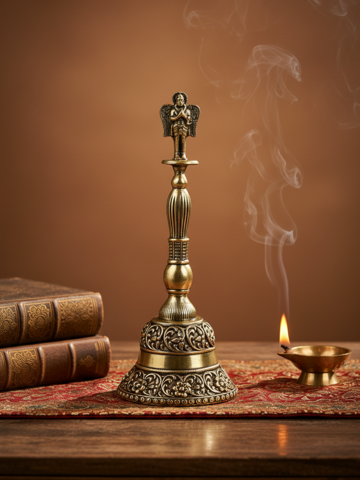 Ashtadhatu Standing Garud Puja Ghanti - Sacred Bell for Vishnu Pooja