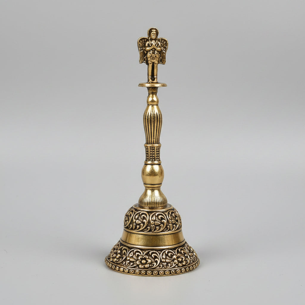 Ashtadhatu Standing Garud Puja Ghanti - Sacred Bell for Vishnu Pooja
