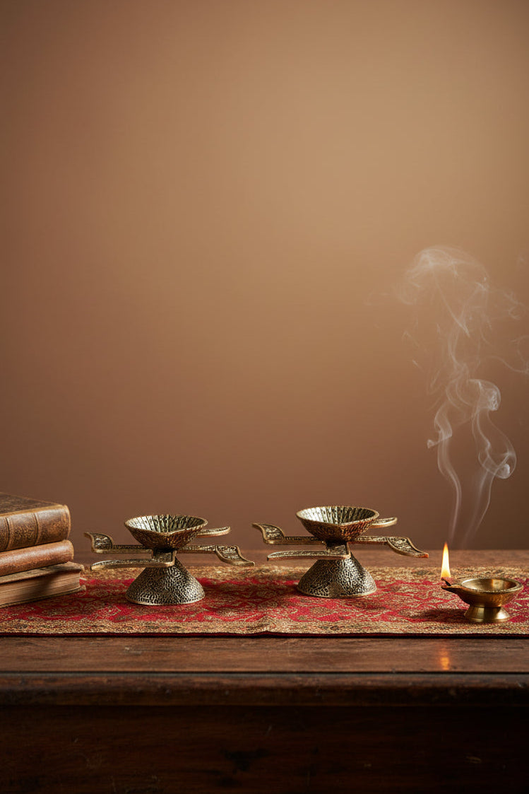 Ashtadhatu Swastik Diya Set of 2 