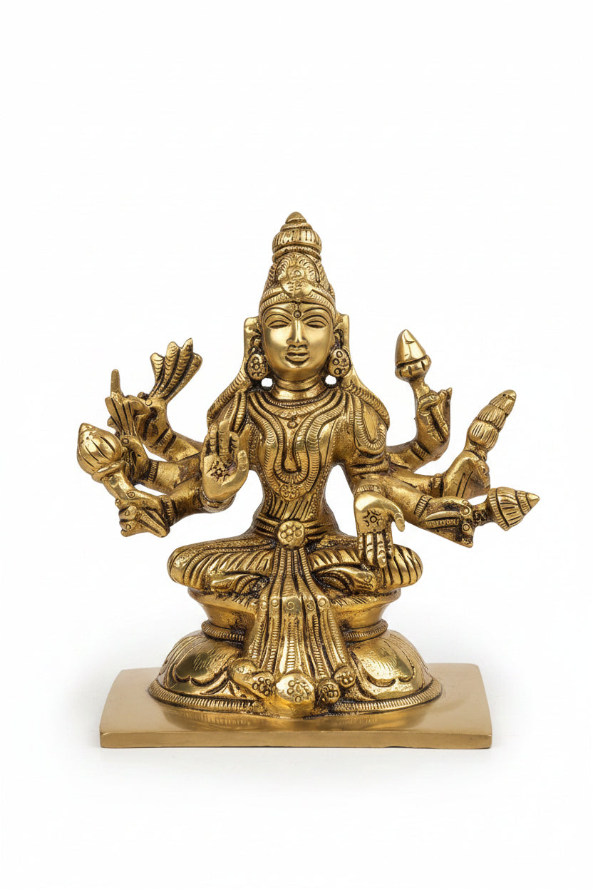 Ashtalakshmi Brass Idol Set of 8 Complete 5.2 Inch Handcrafted Eight Forms of Goddess Lakshmi for Home Temple Puja