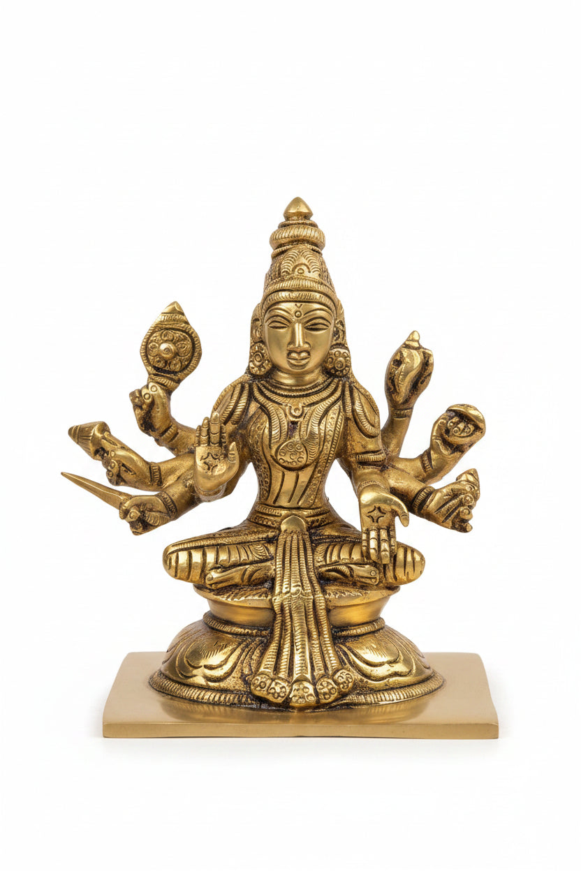 Ashtalakshmi Brass Idol Set of 8 Complete 5.2 Inch Handcrafted Eight Forms of Goddess Lakshmi for Home Temple Puja