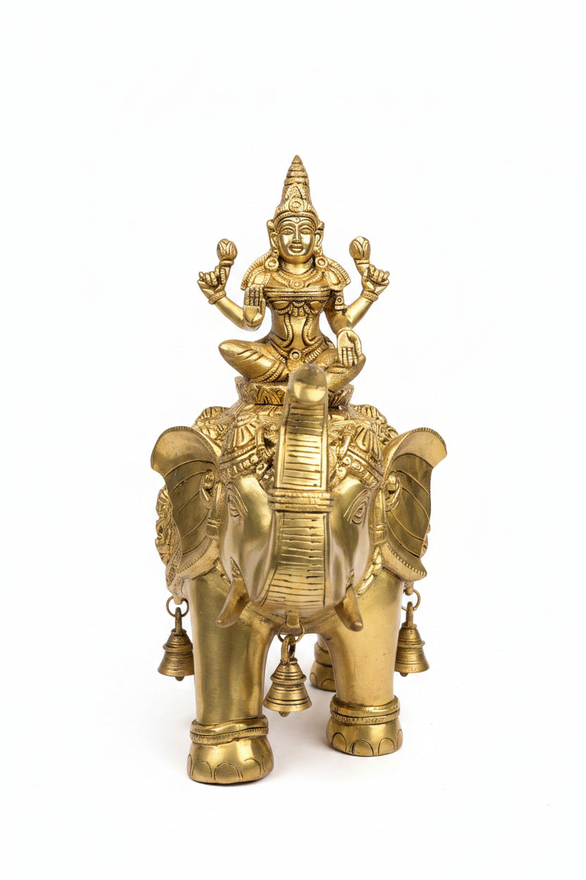 Ashtalakshmi on Elephant Brass Idol Set 15 Inch 11.43 Kg Complete Eight Forms of Goddess Lakshmi Grand Sacred Installation