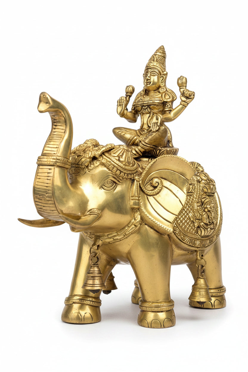 Ashtalakshmi on Elephant Brass Idol Set 15 Inch 11.43 Kg Complete Eight Forms of Goddess Lakshmi Grand Sacred Installation