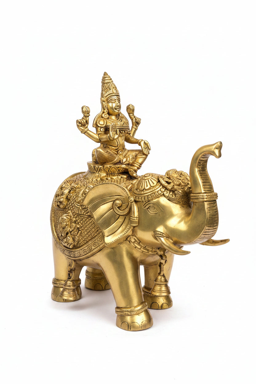 Ashtalakshmi on Elephant Brass Idol Set 15 Inch 11.43 Kg Complete Eight Forms of Goddess Lakshmi Grand Sacred Installation