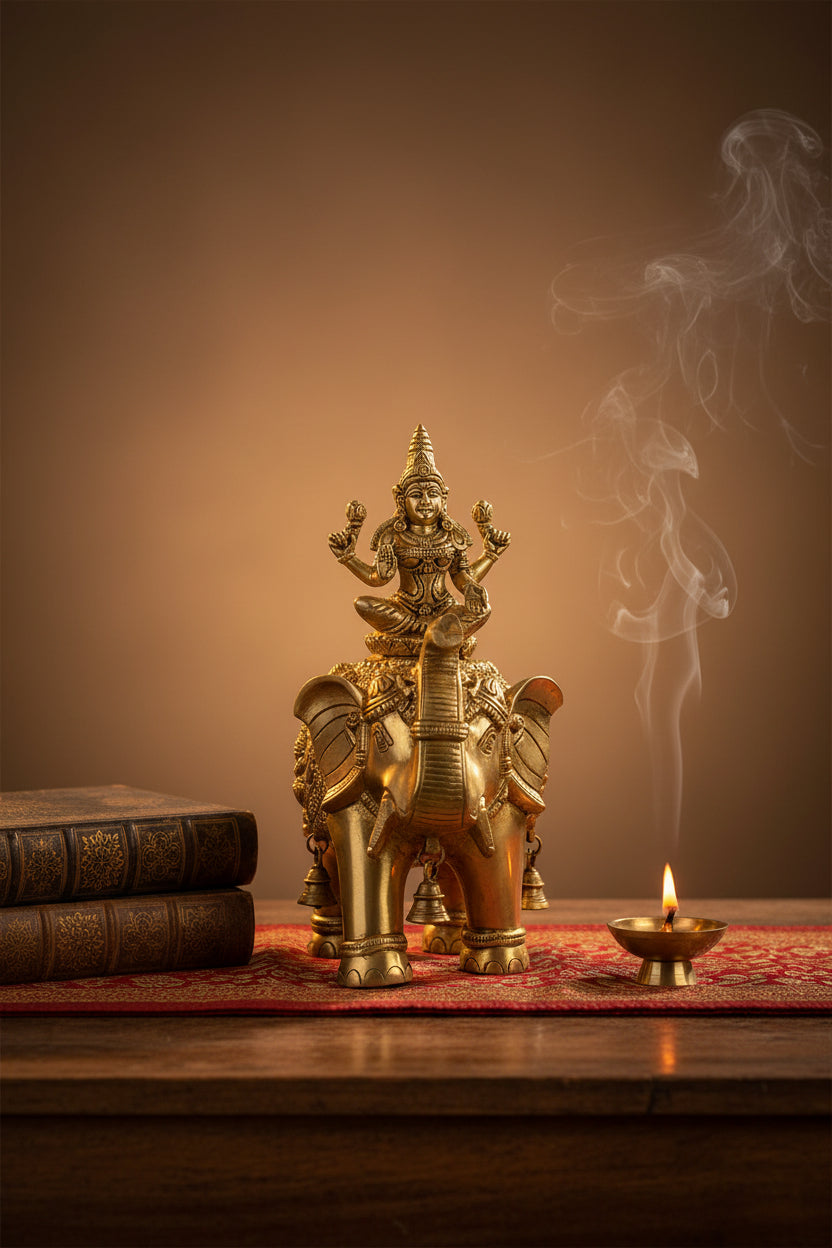 Ashtalakshmi on Elephant Brass Idol Set 15 Inch 11.43 Kg Complete Eight Forms of Goddess Lakshmi Grand Sacred Installation