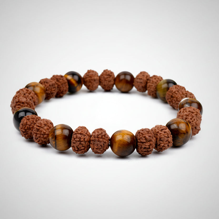 Tiger Eye & 8 Mukhi Rudraksha Bracelet-10 mm