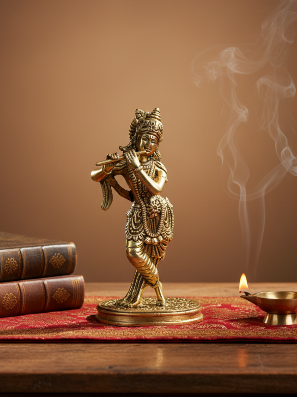 Bansuri Krishna Ashtadhatu Idol Energised Flute Playing Krishna Murti for Home Mandir
