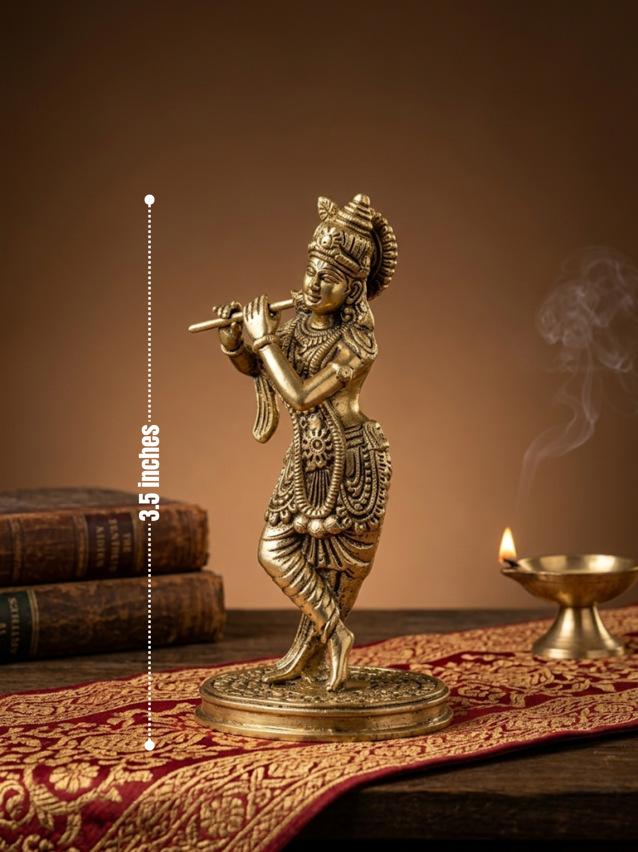 Bansuri Krishna Ashtadhatu Idol Energised Flute Playing Krishna Murti for Home Mandir