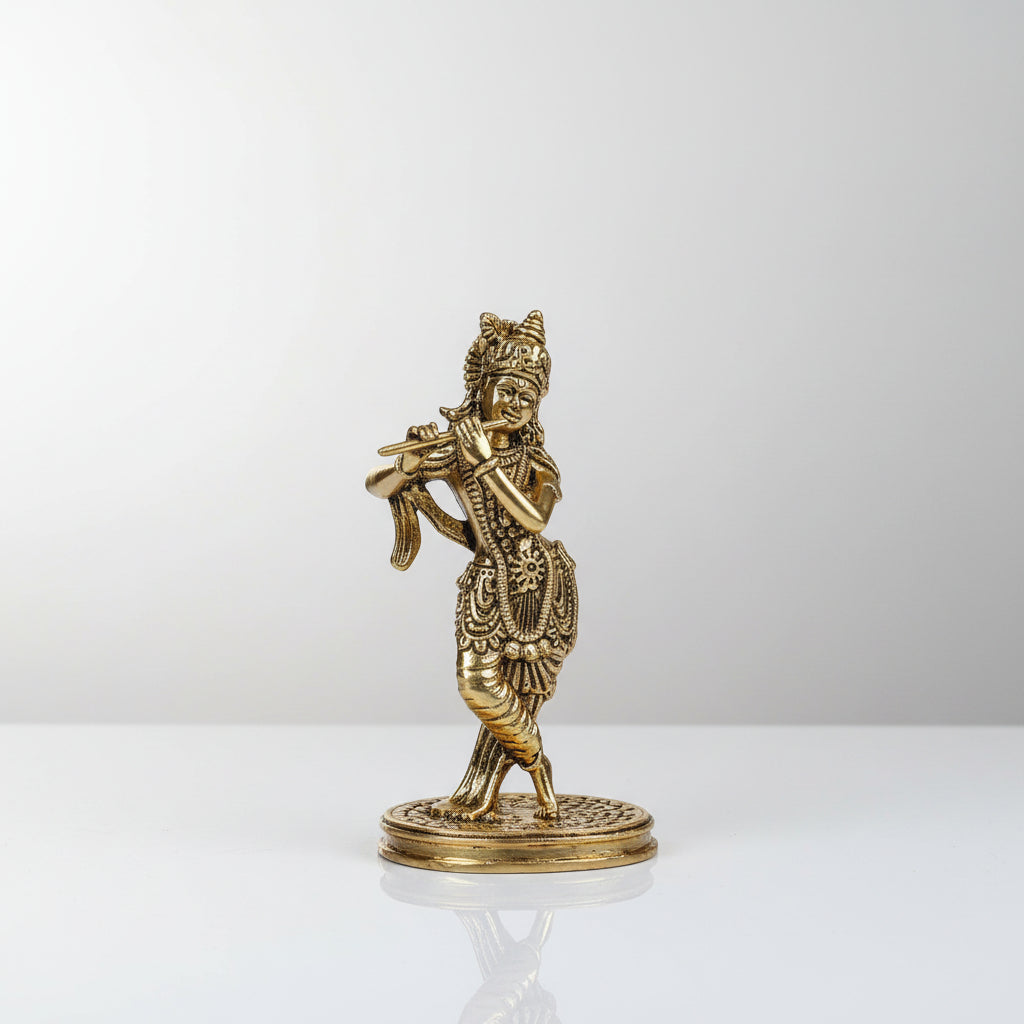 Bansuri Krishna Ashtadhatu Idol Energised Flute Playing Krishna Murti for Home Mandir