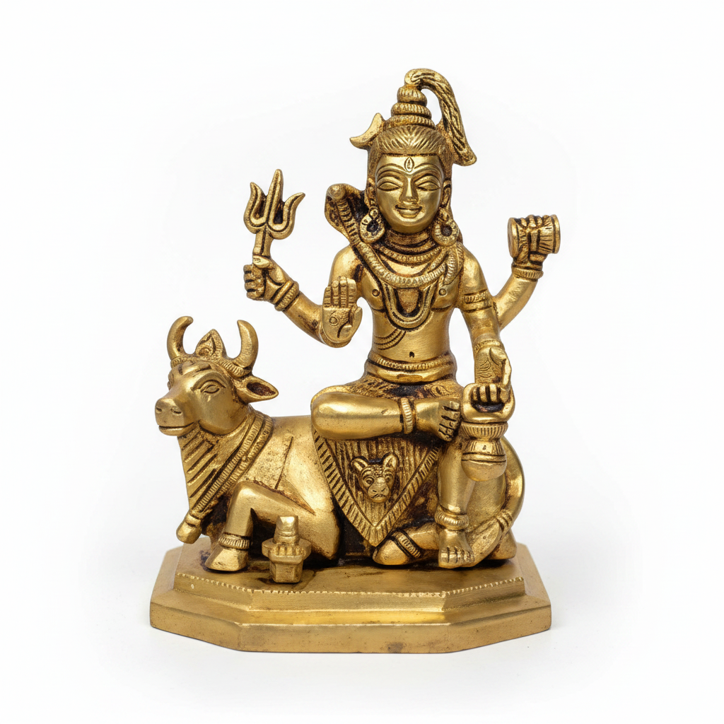 Bhagwan Shiva on Nandi Brass Idol Handcrafted Pure Brass Lord Shiva Riding Nandi Murti for Home Mandir