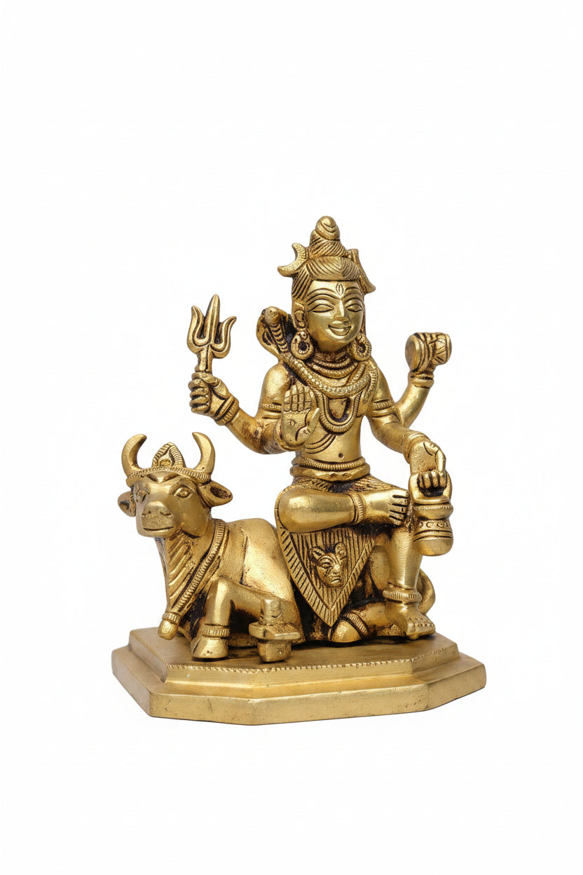 Bhagwan Shiva on Nandi Brass Idol Handcrafted Pure Brass Lord Shiva Riding Nandi Murti for Home Mandir
