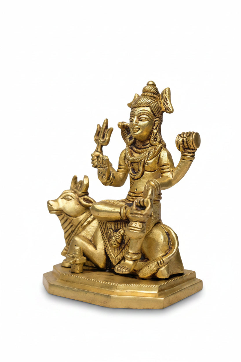 Bhagwan Shiva on Nandi Brass Idol Handcrafted Pure Brass Lord Shiva Riding Nandi Murti for Home Mandir