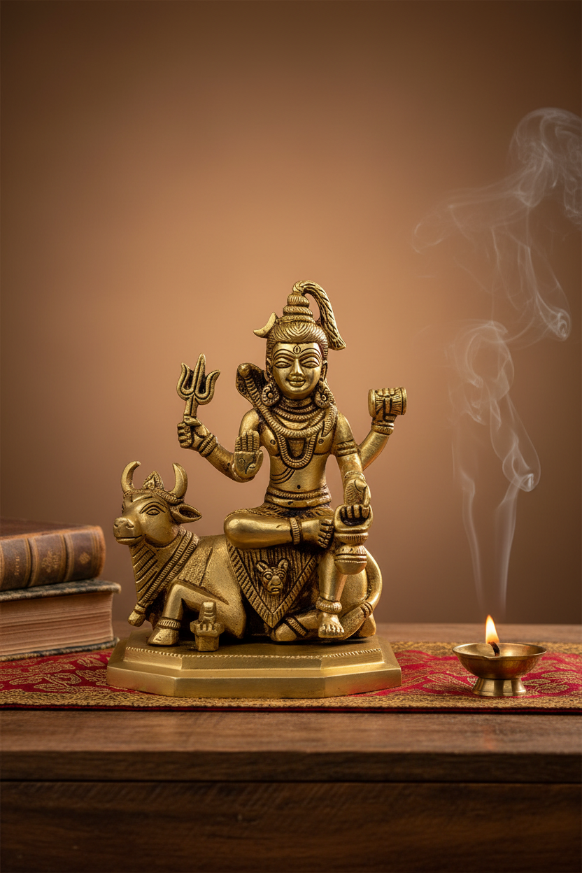 Bhagwan Shiva on Nandi Brass Idol Handcrafted Pure Brass Lord Shiva Riding Nandi Murti for Home Mandir