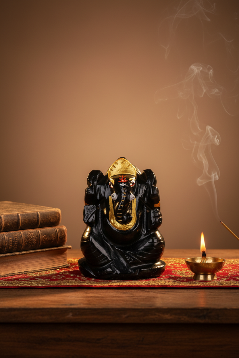 Black Agate Ganesh Idol – 100 gms | Natural Stone Statue - ManiMonk