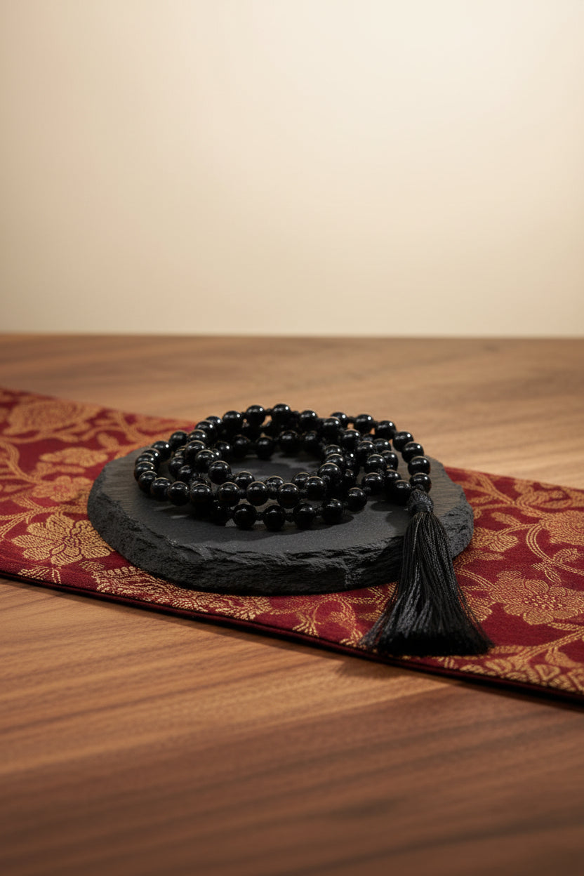 Natural Black Agate Mala-108+1 Beads (Size: 10 mm) Gemstone
