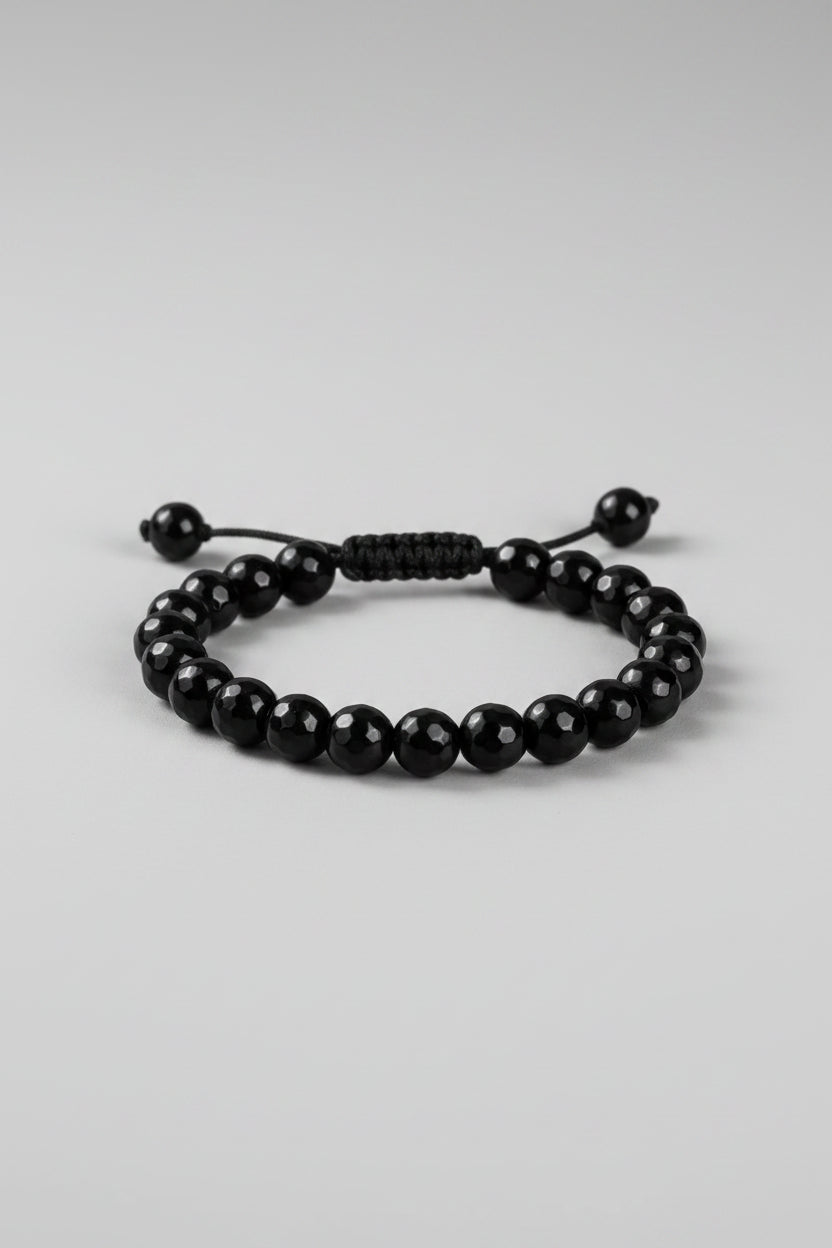 Natural Faceted Black Jade Adjustable Bracelet | Healing & Meditation Gemstone Bracelet