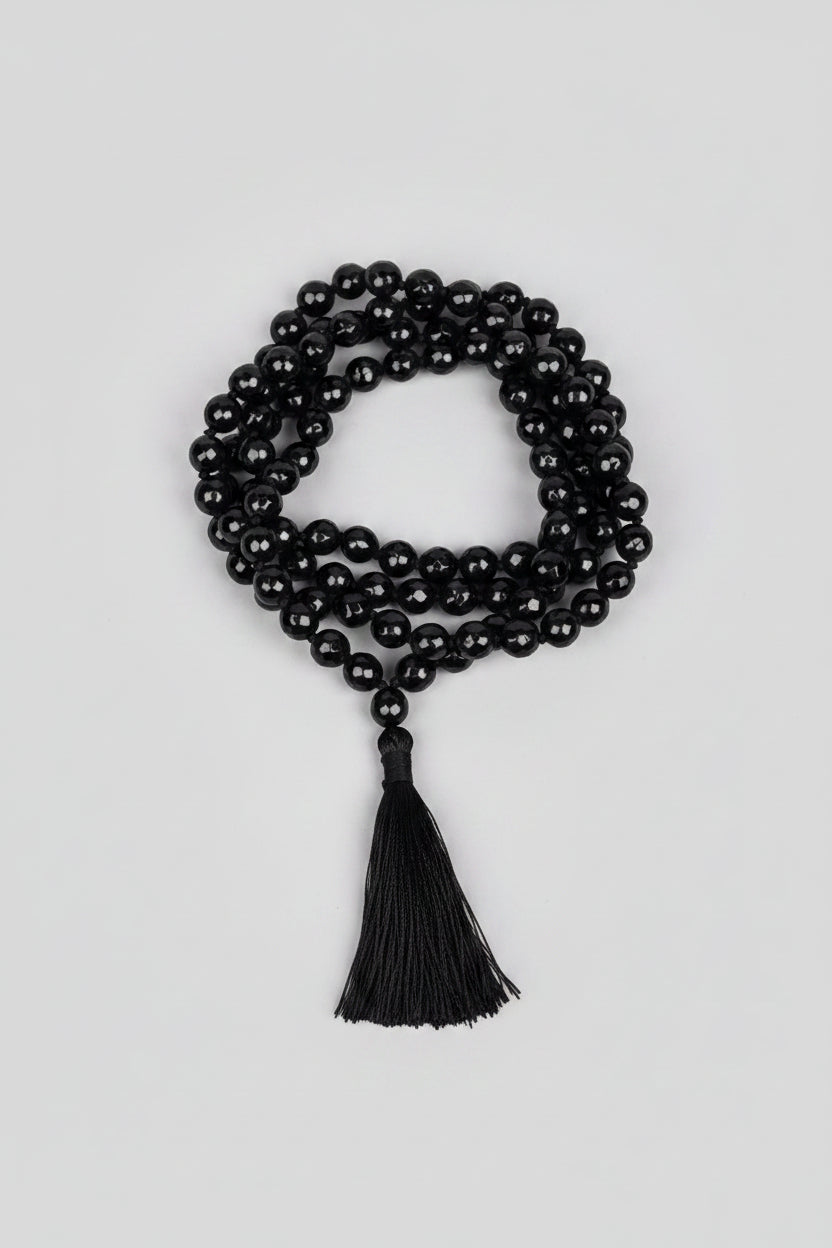 Black Jade Faceted Mala 8 mm
