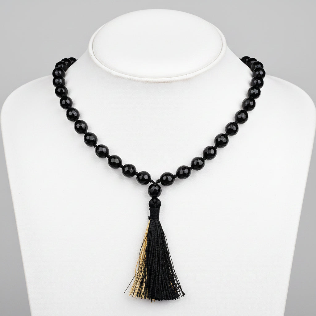 Black Jade Faceted Mala 8 mm