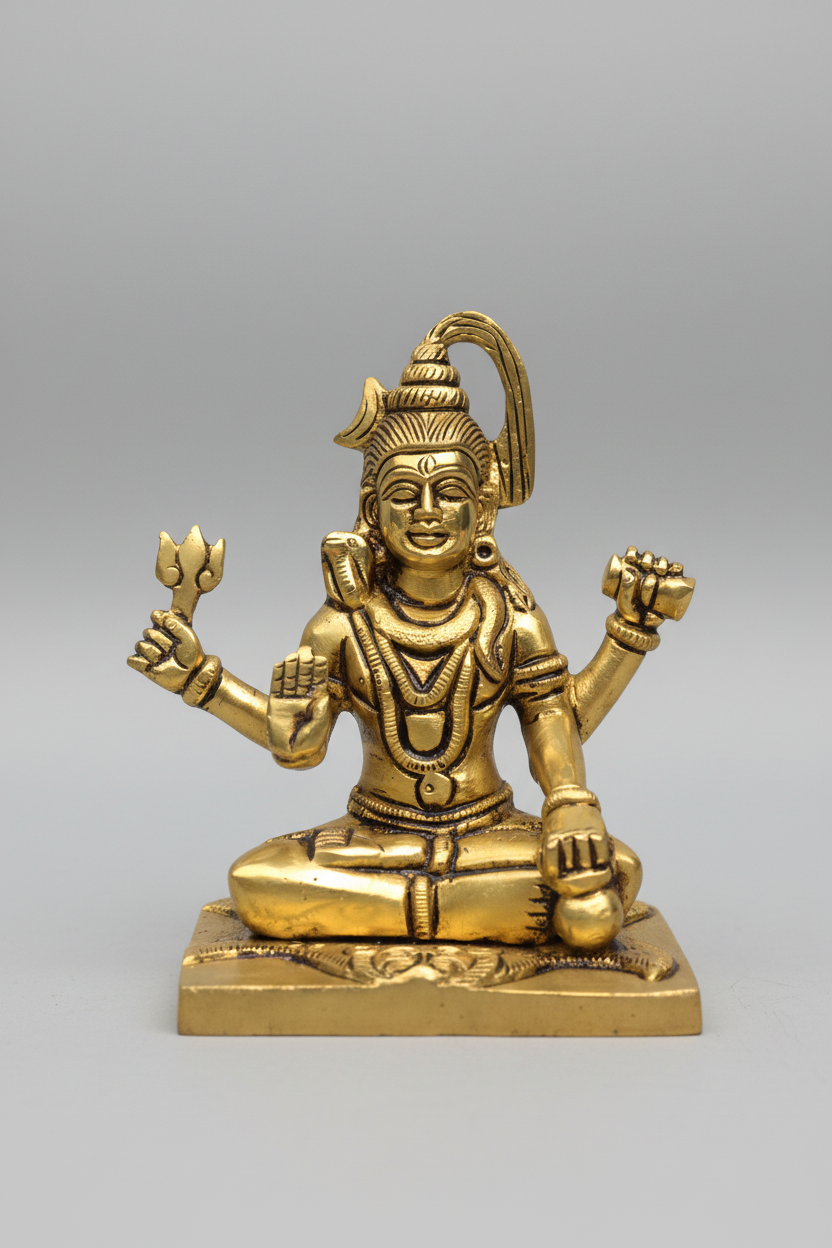 Blessing Shiva Abhaya Mudra Brass Idol Handcrafted Pure Brass Lord Shiva Puja Murti - ManiMonk