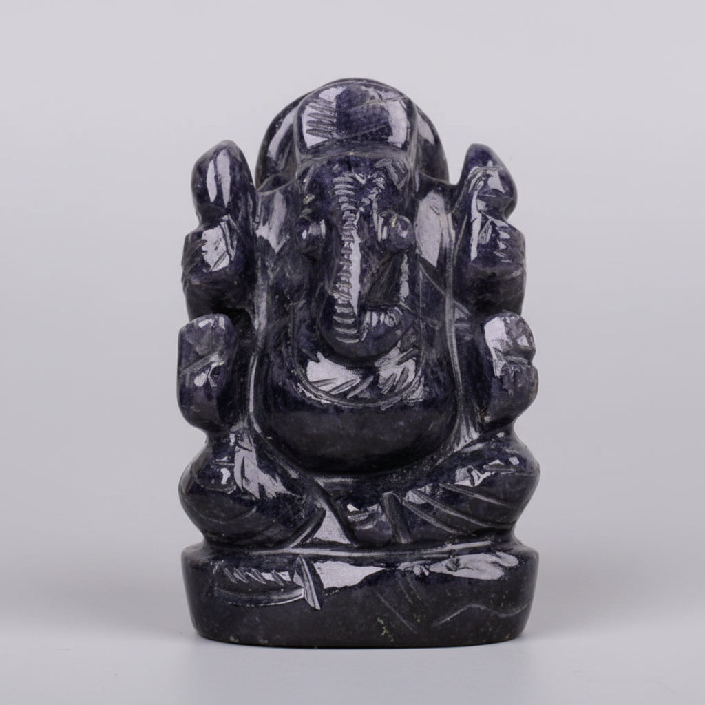 Blue Jade Ganesha Idol | 114 Grams | Sacred Stone Sculpture - ManiMonk