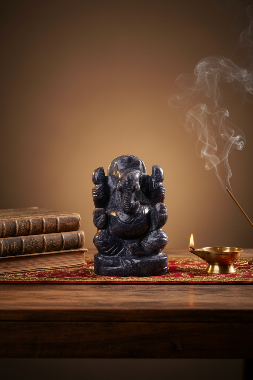 Blue Jade Ganesha Idol – 141 Gms | Sacred Stone Sculpture - ManiMonk