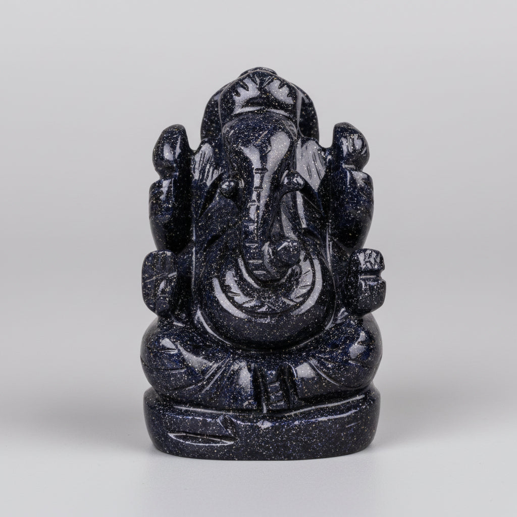 Blue Sunstone Ganesha Idol | Hand-Carved Sacred Figurine | 135 gms - ManiMonk