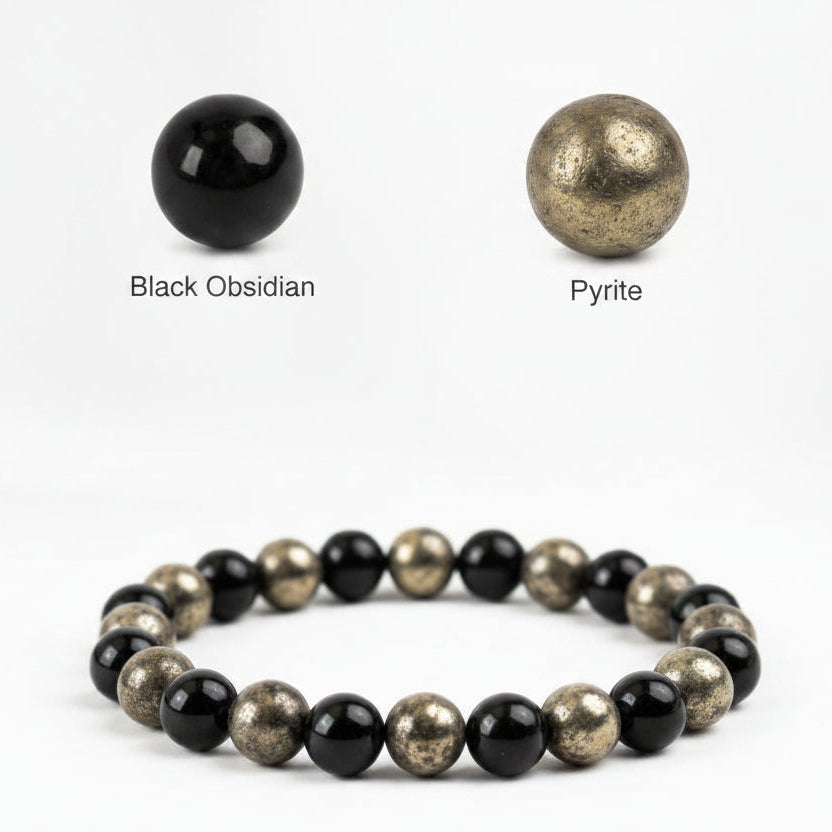 Mani Monk Bracelet with Pyrite & Black Obsidian
