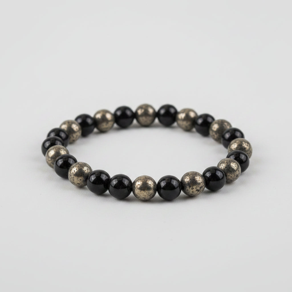 Mani Monk Bracelet with Pyrite & Black Obsidian