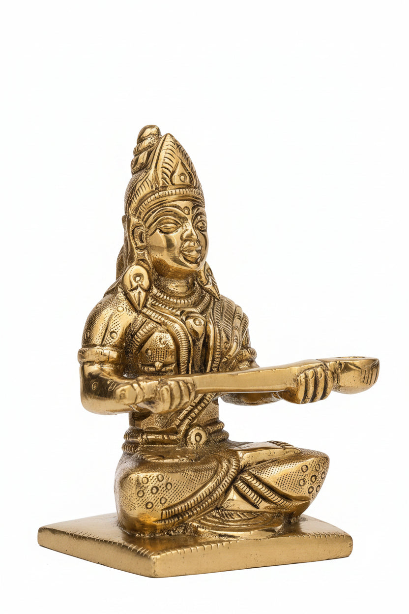 Brass Annapurna Devi Idol 4 Inch Handcrafted Antique Finish for Home Temple Pooja Room - ManiMonk