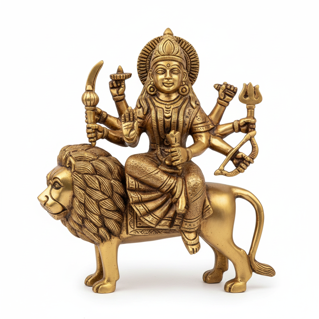 Brass Durga Murti 8 Inch Handcrafted Idol for Home Temple Puja