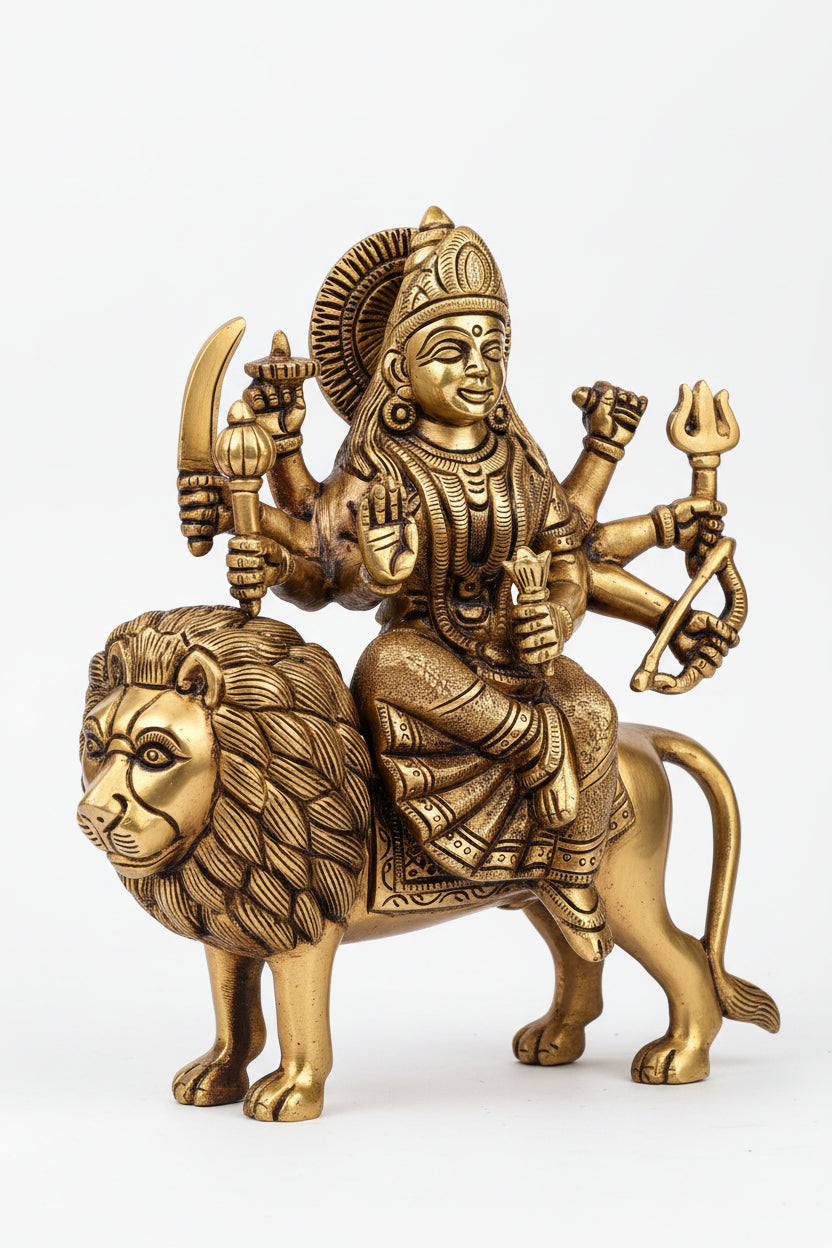 Brass Durga Murti 8 Inch Handcrafted Idol for Home Temple Puja - ManiMonk