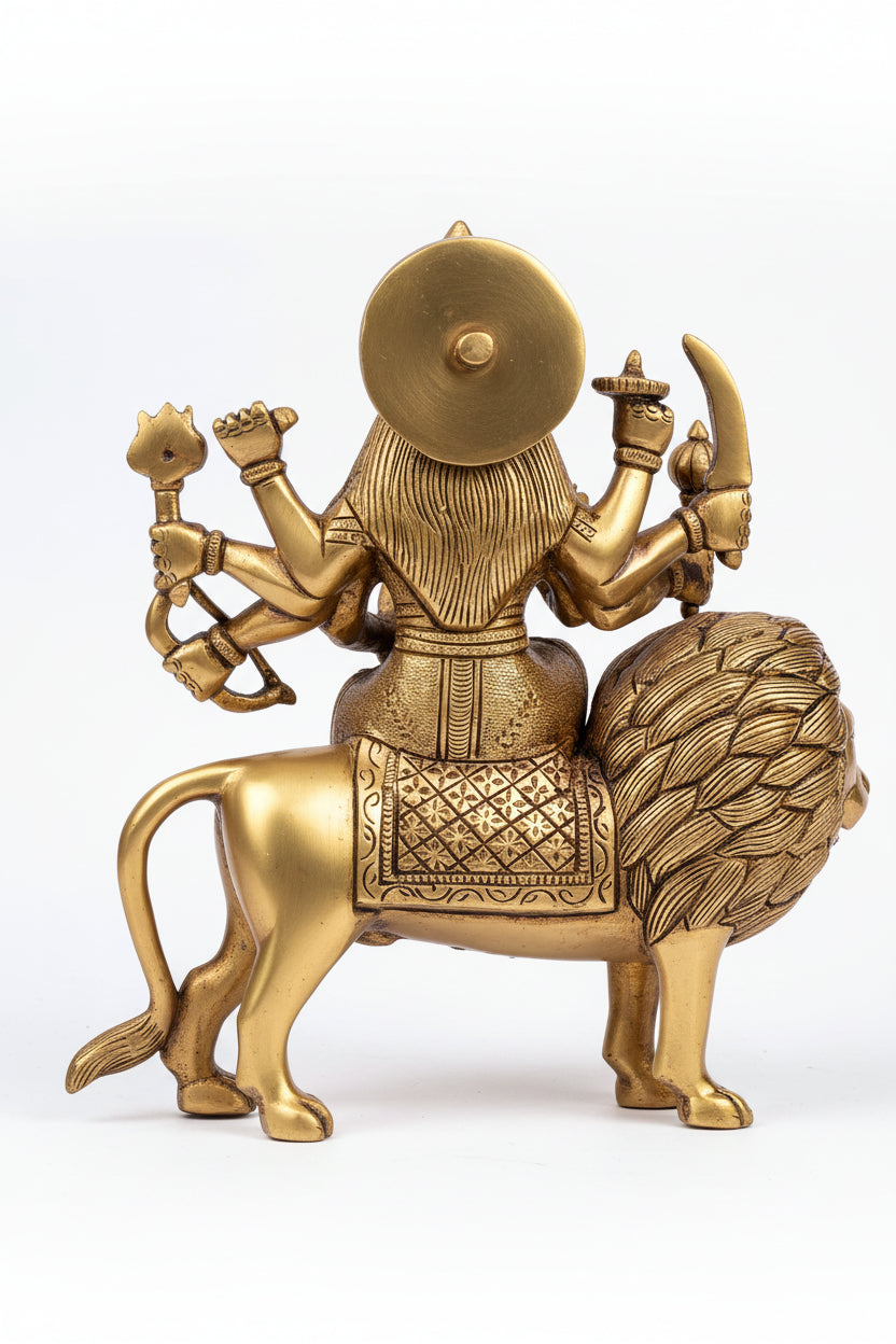 Brass Durga Murti 8 Inch Handcrafted Idol for Home Temple Puja - ManiMonk