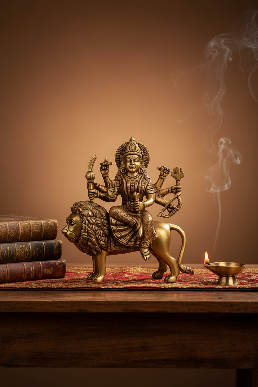 Brass Durga Murti 8 Inch Handcrafted Idol for Home Temple Puja