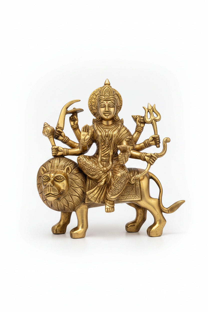 Brass Durga Statue 10.5 Inch Handcrafted Idol for Home Temple Puja