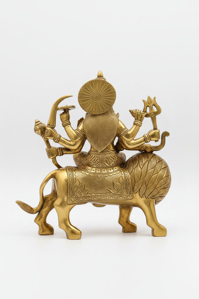 Brass Durga Statue 10.5 Inch Handcrafted Idol for Home Temple Puja - ManiMonk
