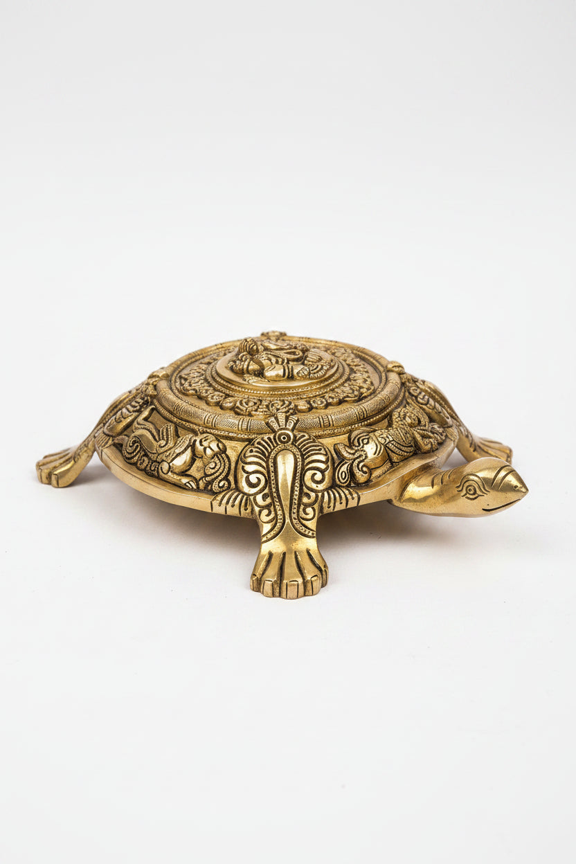 Brass Ganesh Engraving Vastu Kurma 12 Inch Grand 2.71 Kg Handcrafted Ganesha Sacred Tortoise Plate for Home and Office Vastu
