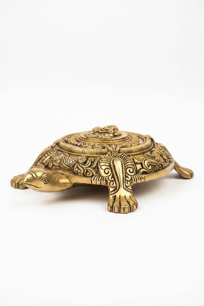 Brass Ganesh Engraving Vastu Kurma 12 Inch Grand 2.71 Kg Handcrafted Ganesha Sacred Tortoise Plate for Home and Office Vastu